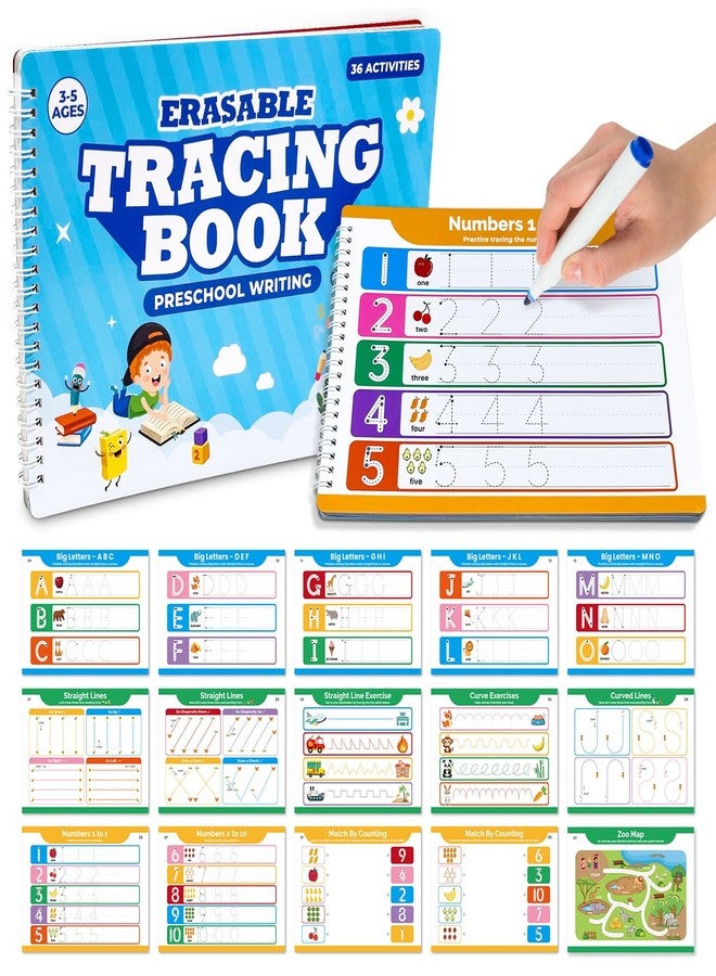 Justification leftBC Preschool Dry Erase Learning Workbook for Kids Ages 3-5 - Reusable Tracing Book for Letters A-Z, Shapes & Lines - Use with Dry Erase Markers - Handwriting & Fine Motor Skills Practiceactice - Image 1